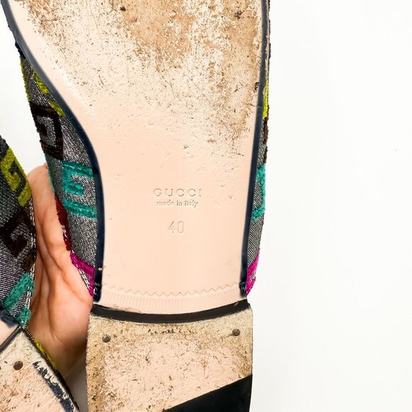 Gucci Princetown Horsebit Lurex Velvet Loafer Mules GG EU 40 US 10 - Picture 9 of 11